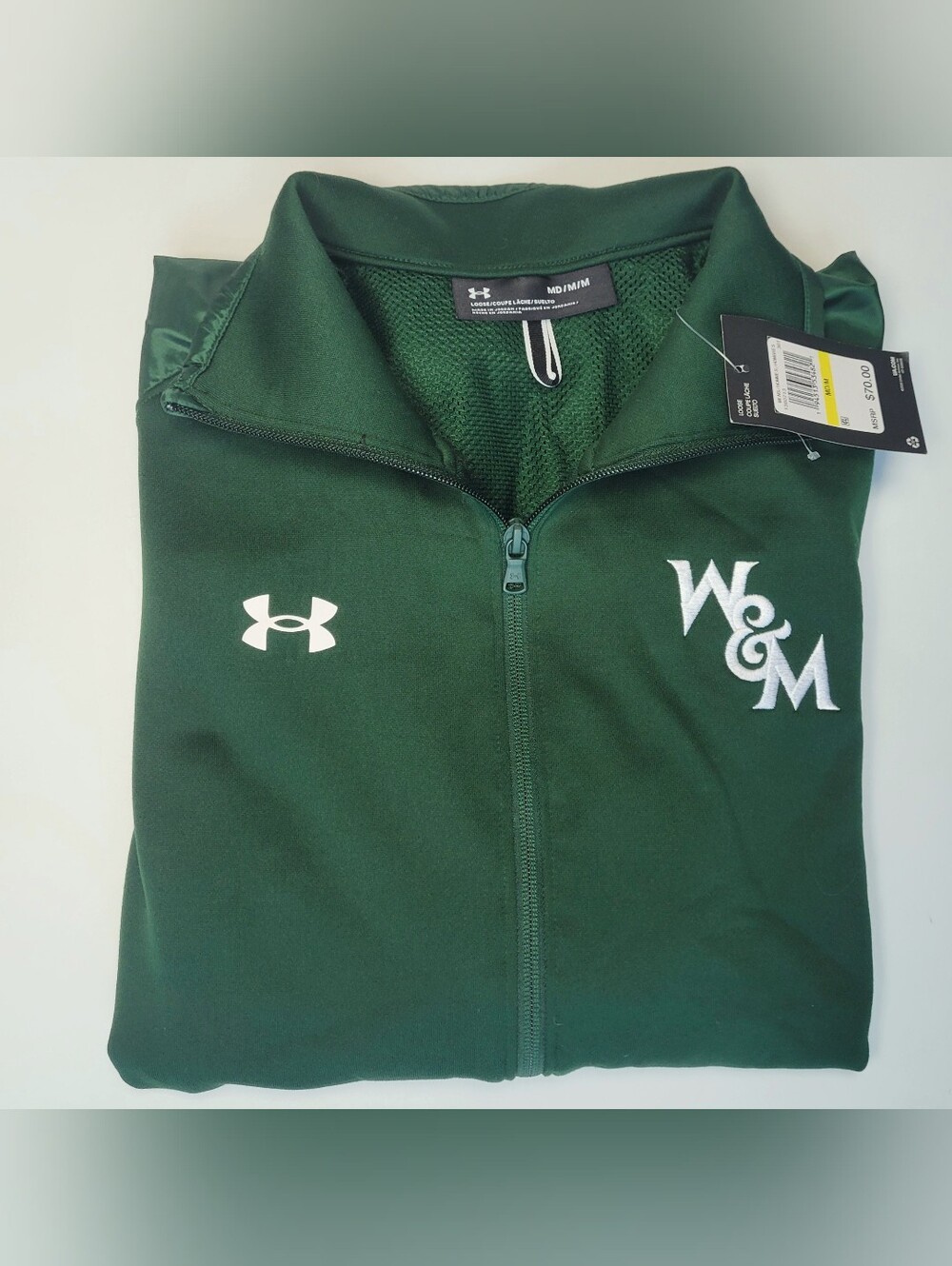 Under Armour William Mary Mens M UA Command Warm Up Full Zip Green Loose
